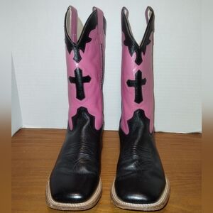 Old West Womens Cowboy Boots Black Pink with Cross Detail Size 6 Style BSY1808